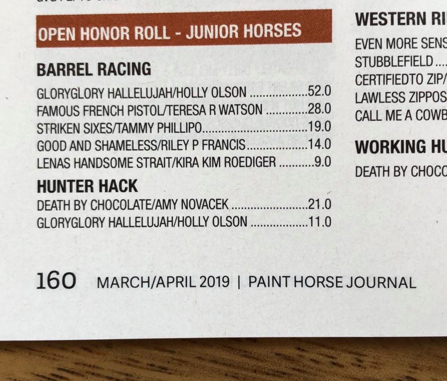 Platz 5 – Honor Roll 2018 im Junior Open Barrel Racing